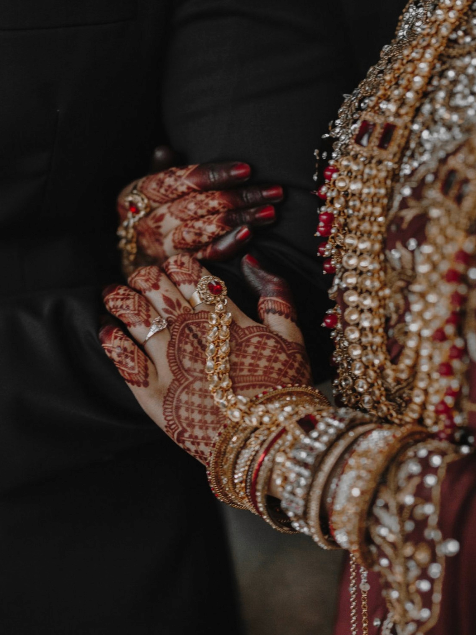 Close-up of intricate bridal henna in Singapore.
