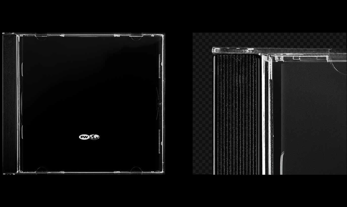 Classic CD jewel case mockup empty transparent case with plastic hinge detail