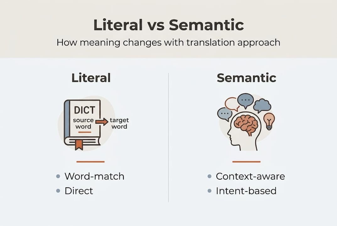 Infographic comparing literal and semantic translation