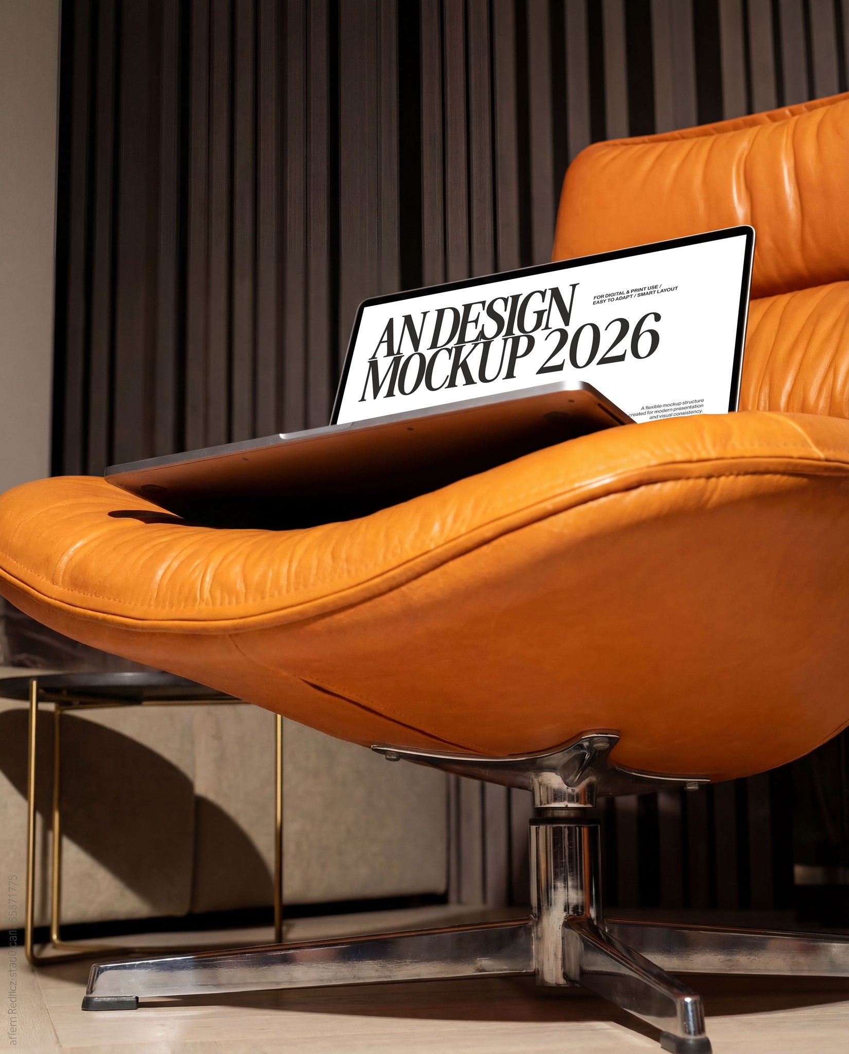 Laptop mockup on couch, clean lifestyle scene