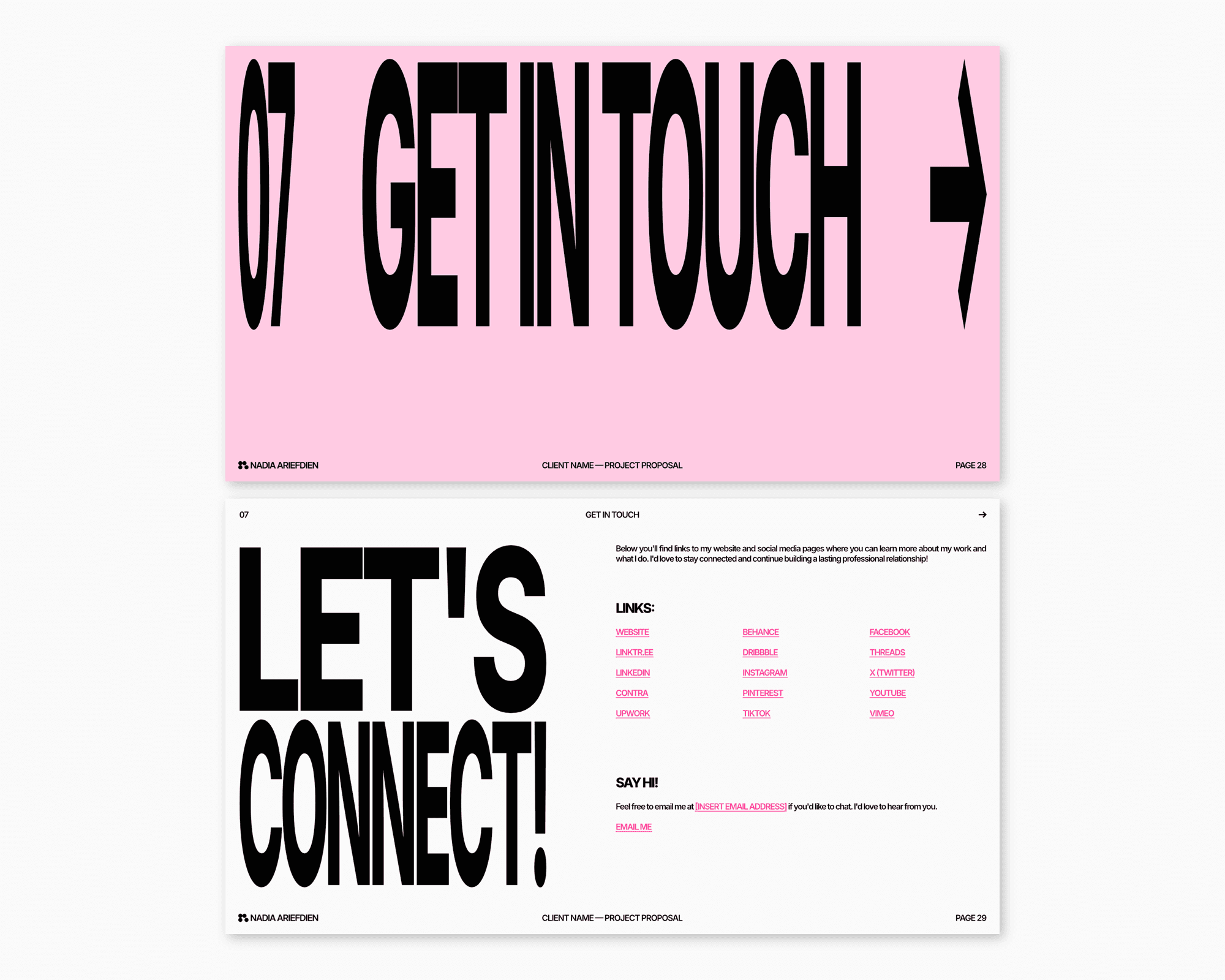 Two pages from Nadia Ariefdien's Project Proposal Presentation Template.