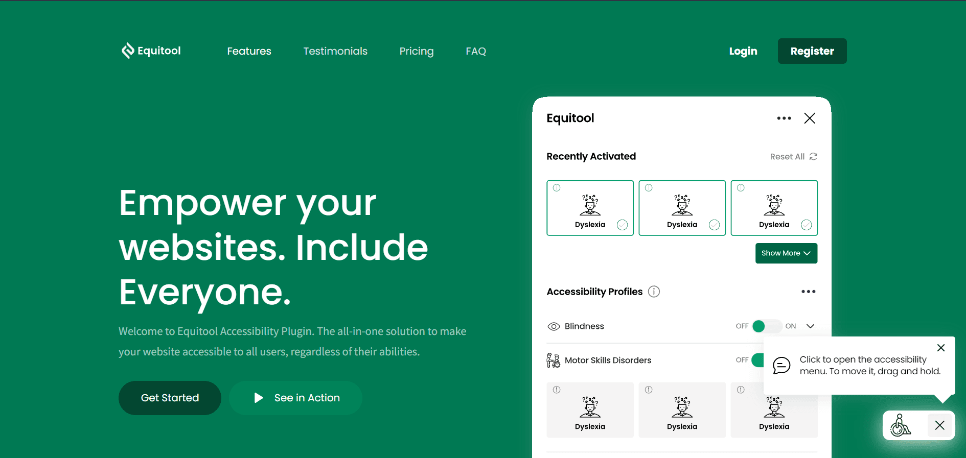 Landing page of equitool's website