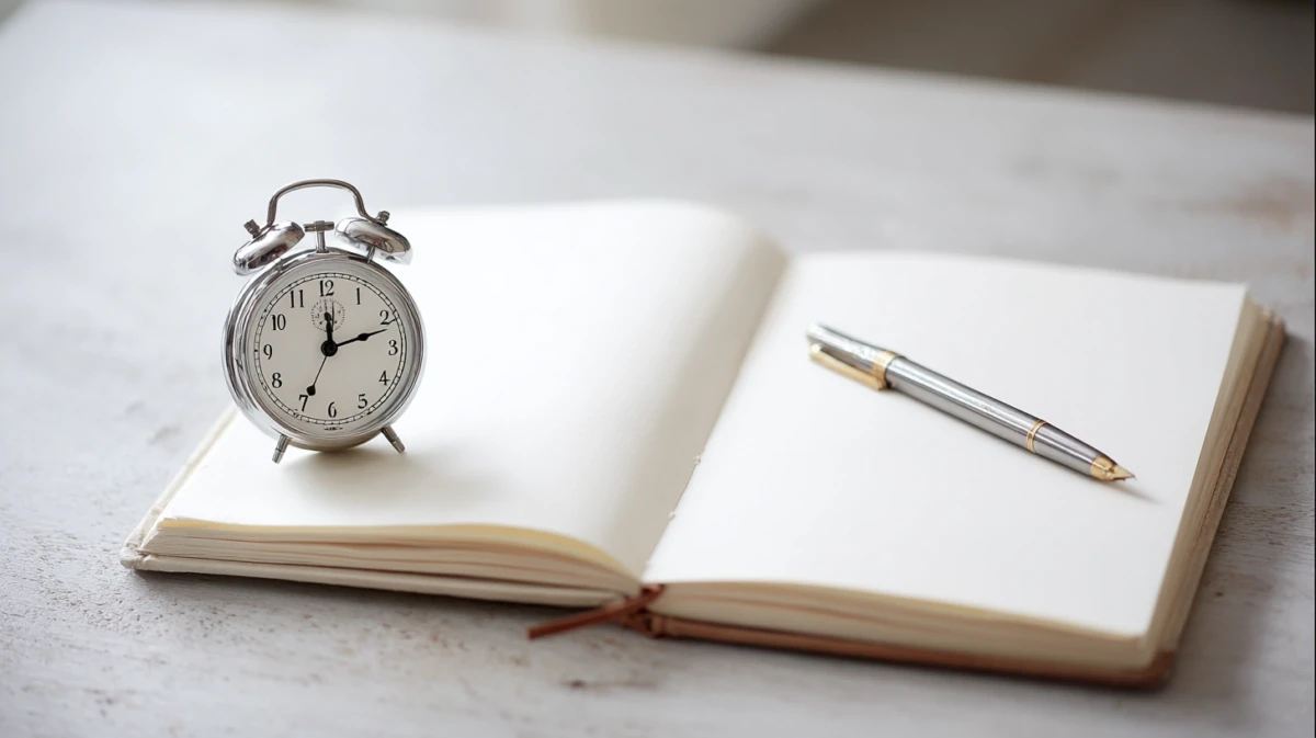 Timer and open journal on table