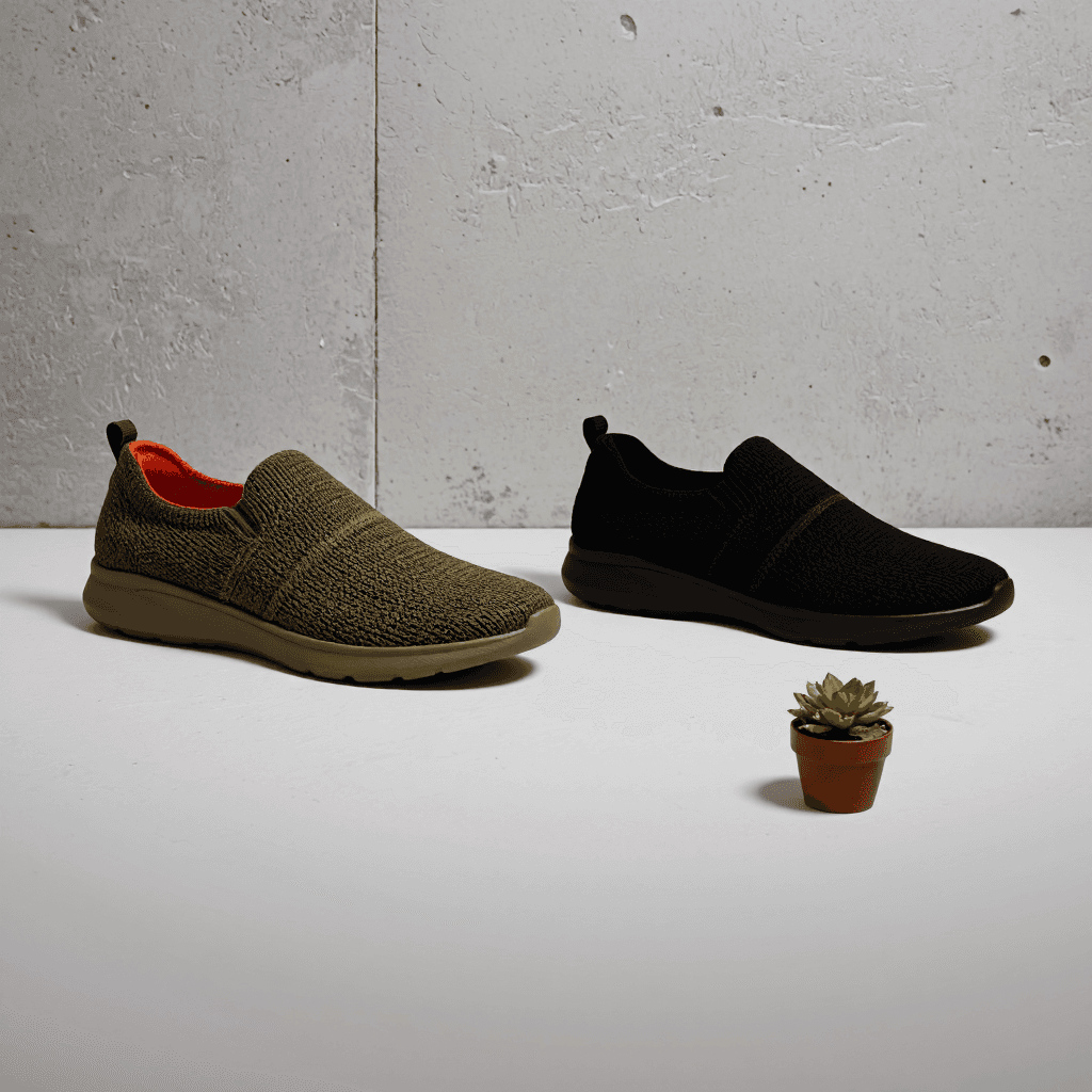 product photography of a pair of casual slip-on shoes, suitable for everyday wear