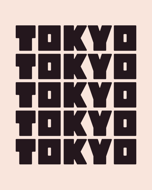 “Tokyo” repeated in a pattern using the Partners for Independence custom typeface.