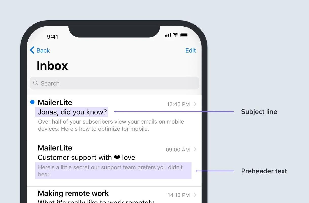 Email A/B testing: MailerLite email subject line and preheader text