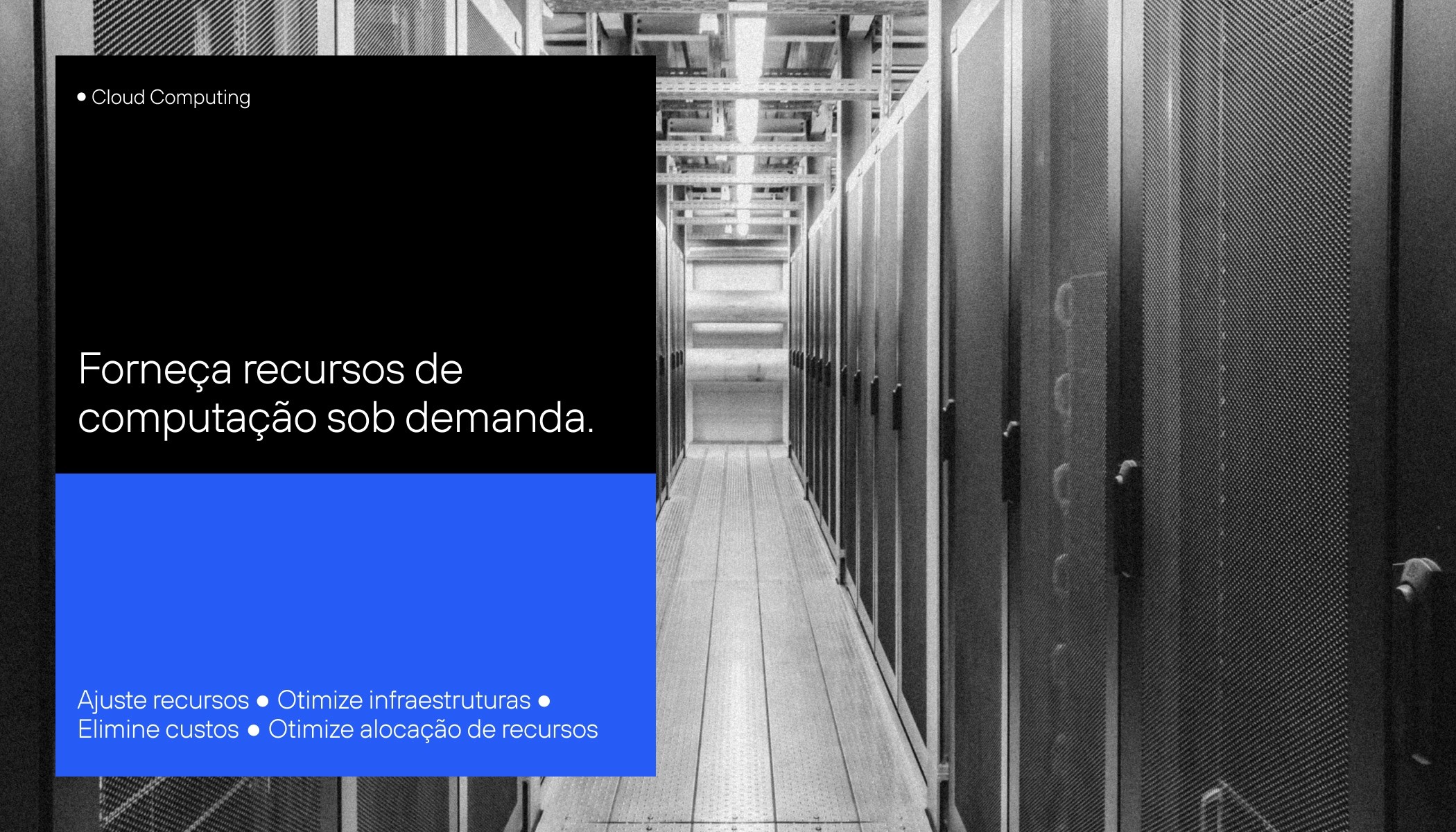 armários de servidores. texto na imagem: forneça recursos de computação sob demanda