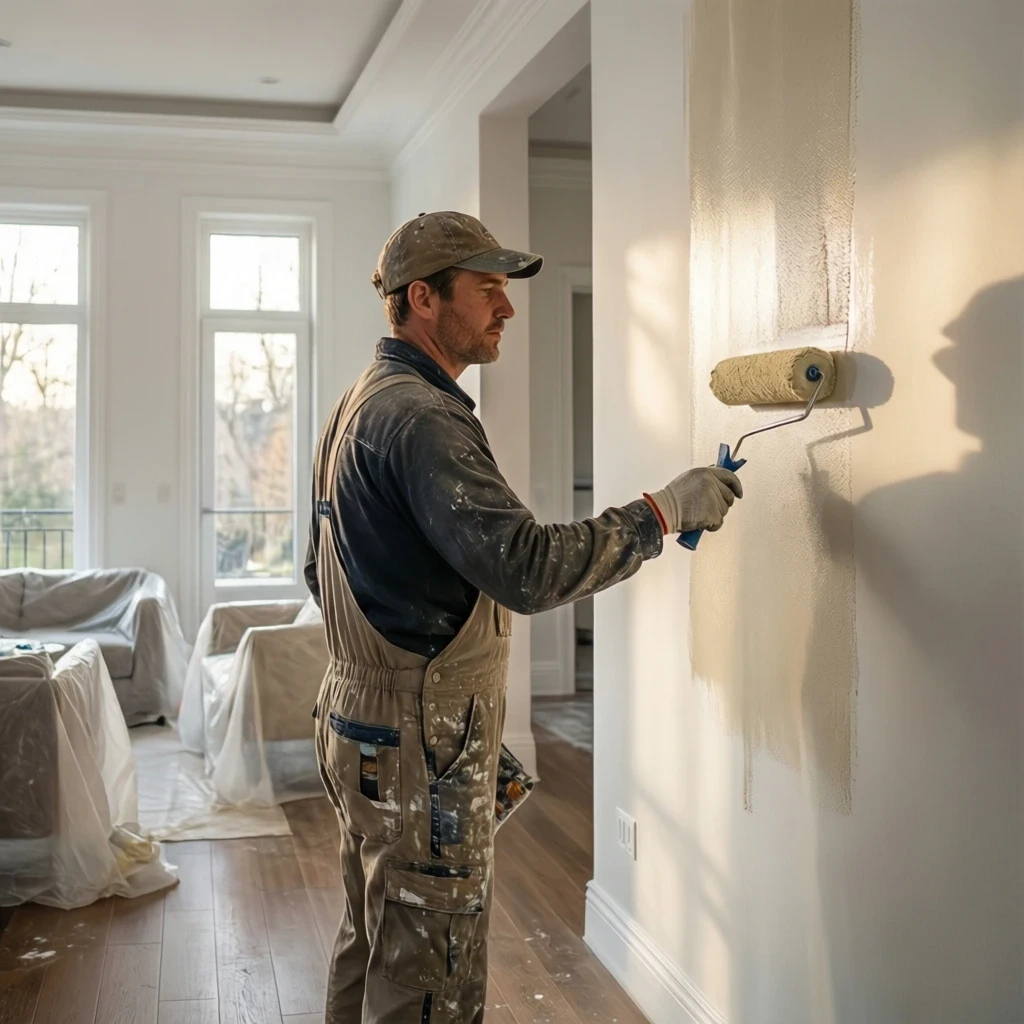 Residential Painter painting inside living room