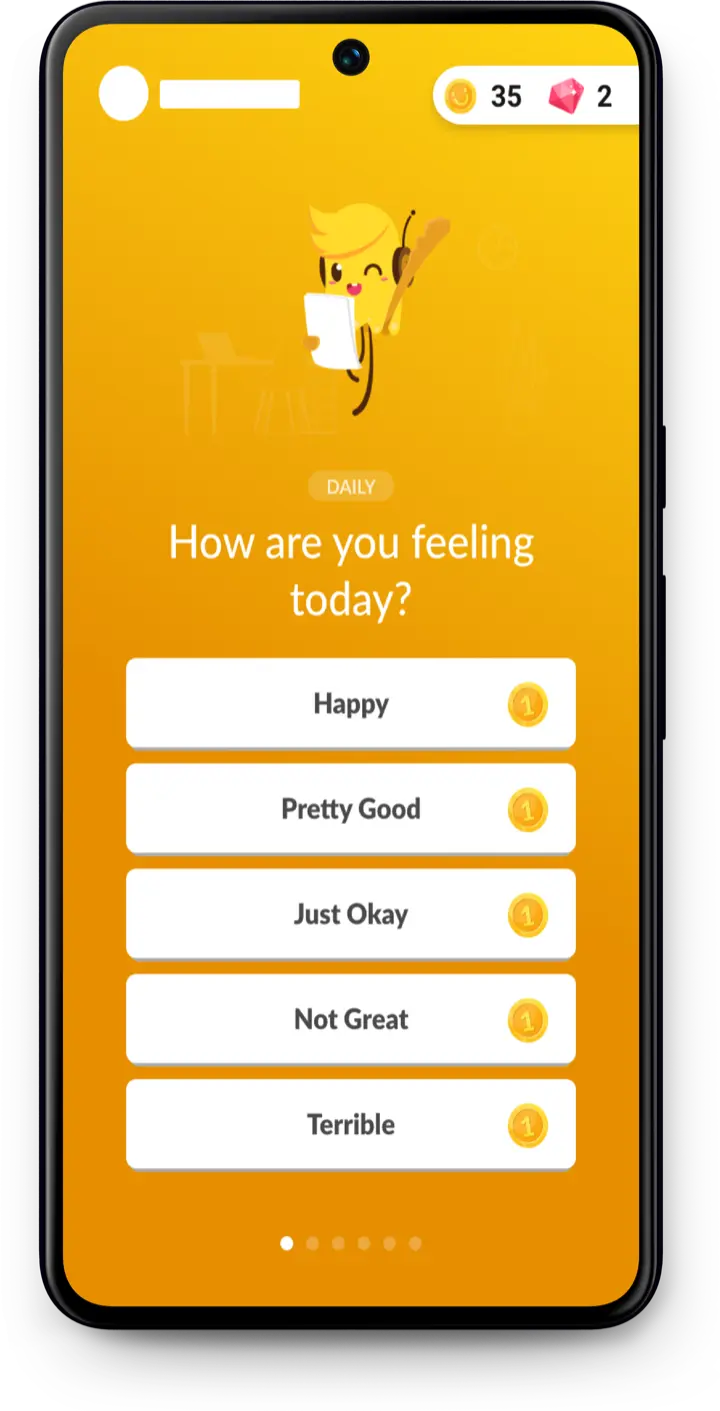 A yellow mobile screen displaying a list of categories with numerical values beside each one.