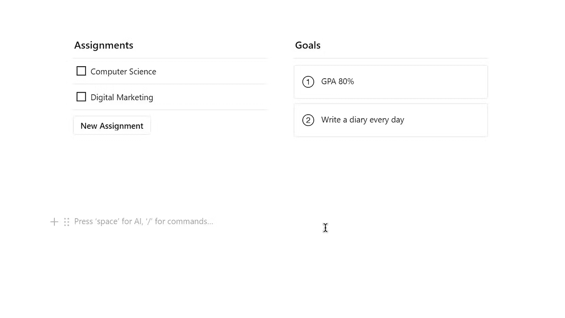 Image of Assignment Checklist and Goals Module