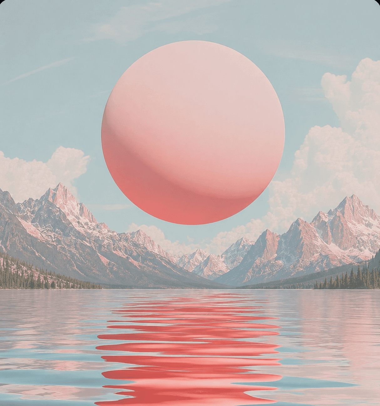 A pink AI orb floating over beautiful Colorado lake with the Rocky Mountains in the background