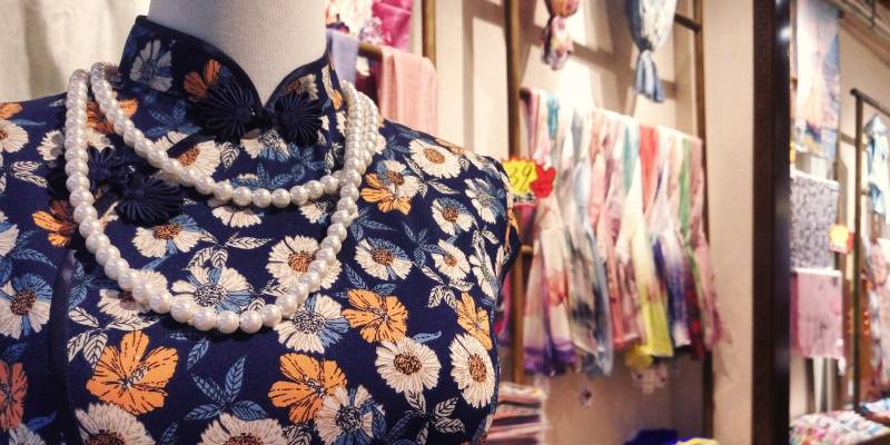 A beautiful Cheongsam displayed in a fashion store for Chinese New Year