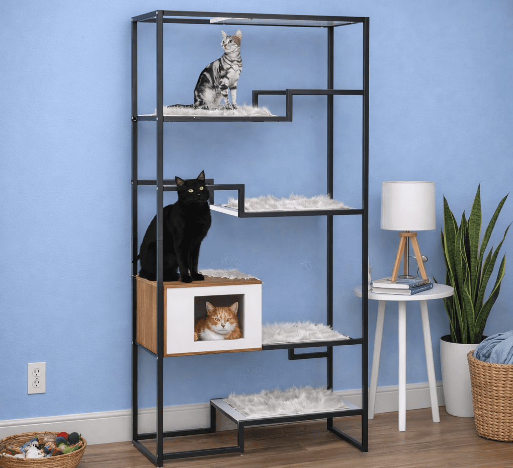 The Refined Feline Metropolitan Cat Condo cat trees setup.