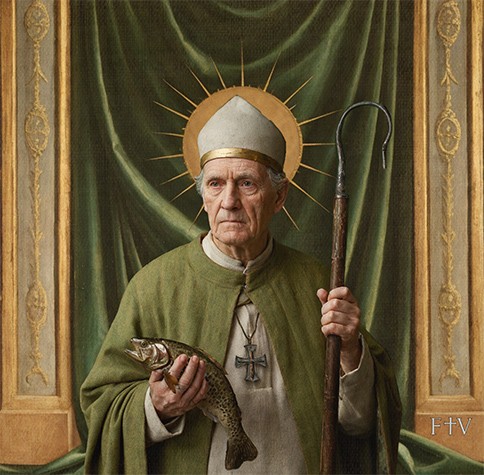 Sacred artwork by Faith and Verse. © Faith and Verse, 2025. All rights reserved.  Traditional catholic art - portrait of Saint Ulrich of Augsburg