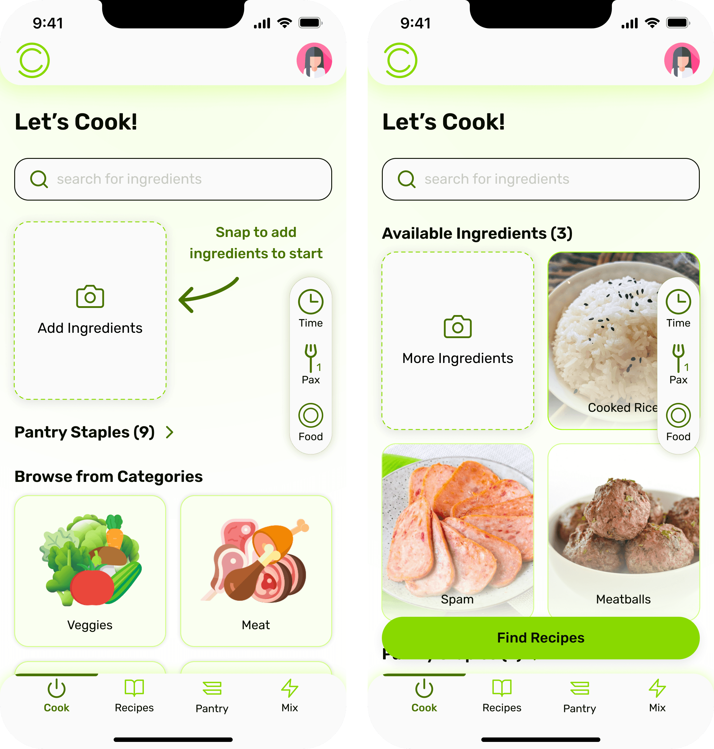 Find Recipe Screens Set 1