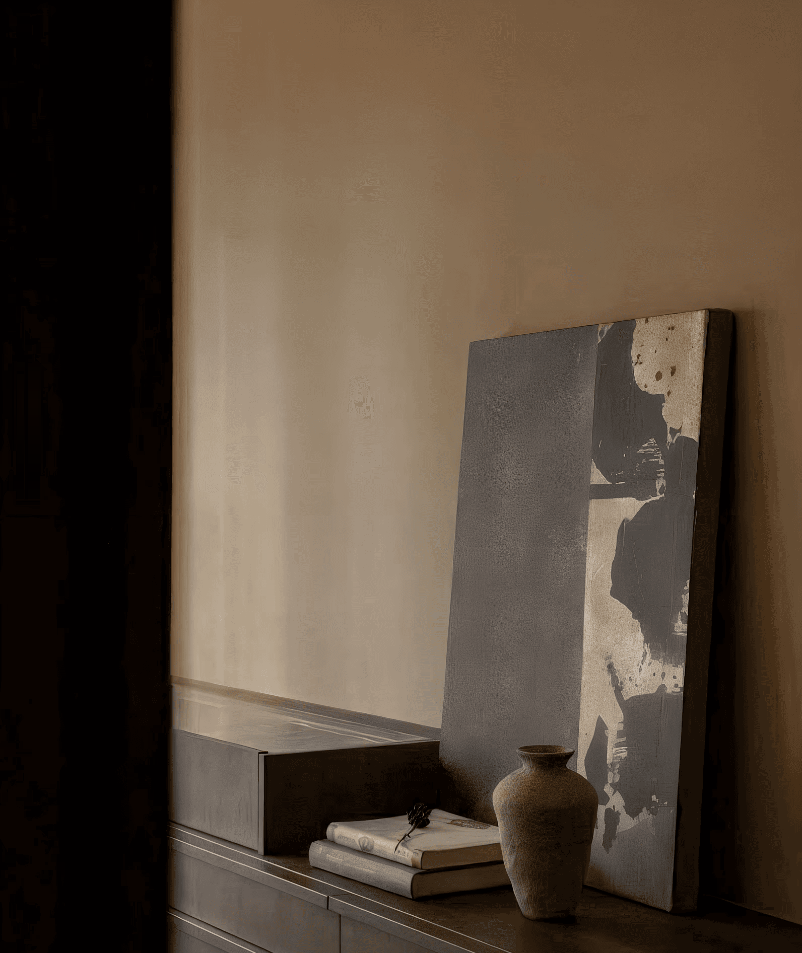 A wooden bathroom ladder against the wall