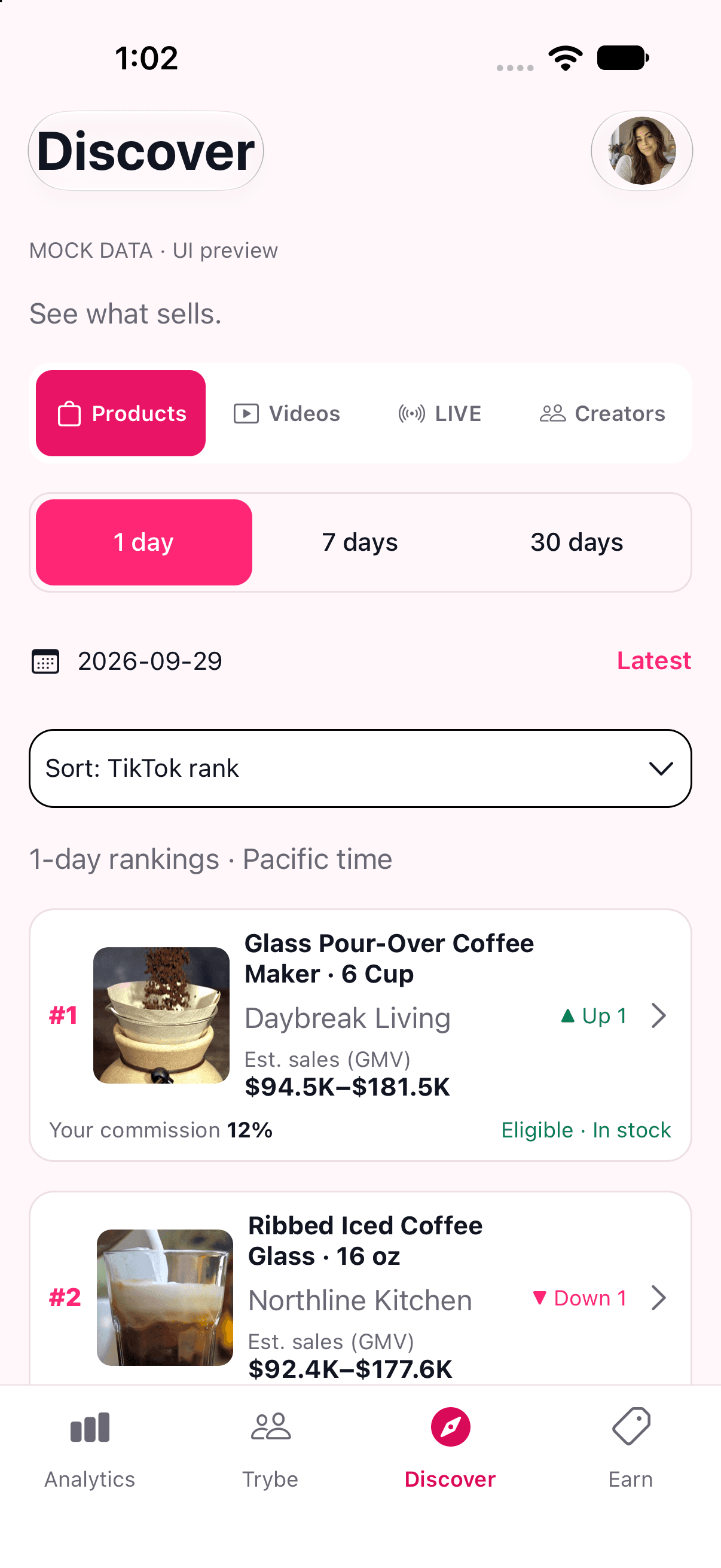 discover products — illustrative app preview