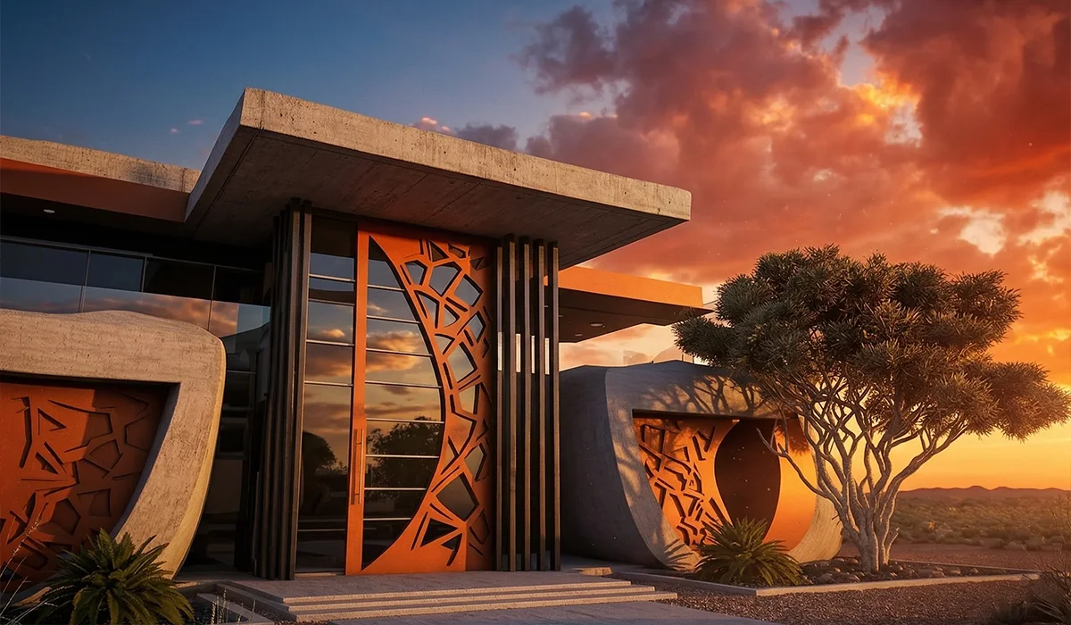 ai concept modern house front entry door in Arizona by Jeff Page Architect.