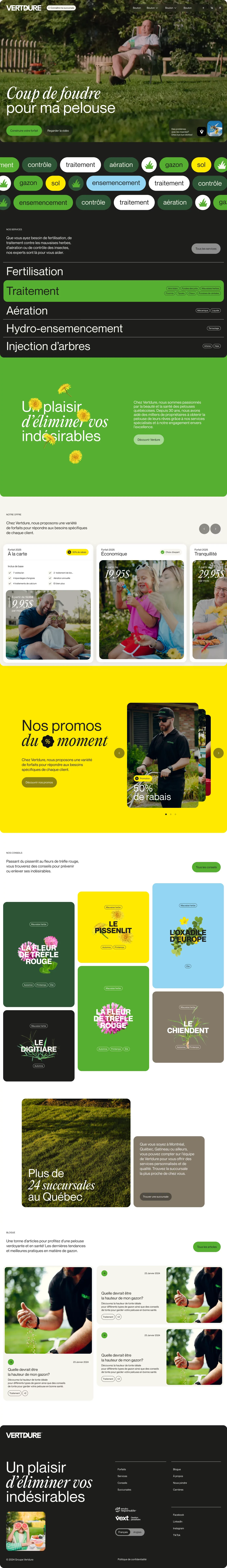 Vertdure, Quebec's #1 Lawn Care Company landing page screenshot showcasing Nature design