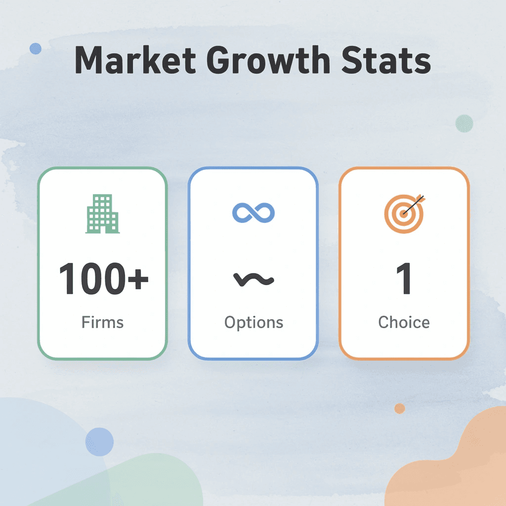  Statistics showing 100+ prop firms, infinite options, but need for one choice