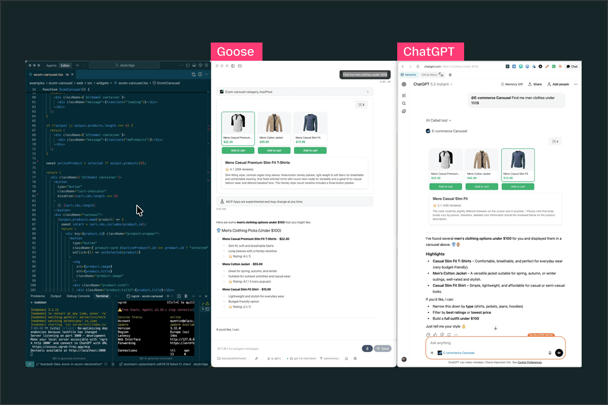 Build your app once with Skybridge, and deploy to both ChatGPT and MCP-Apps compatible hosts.