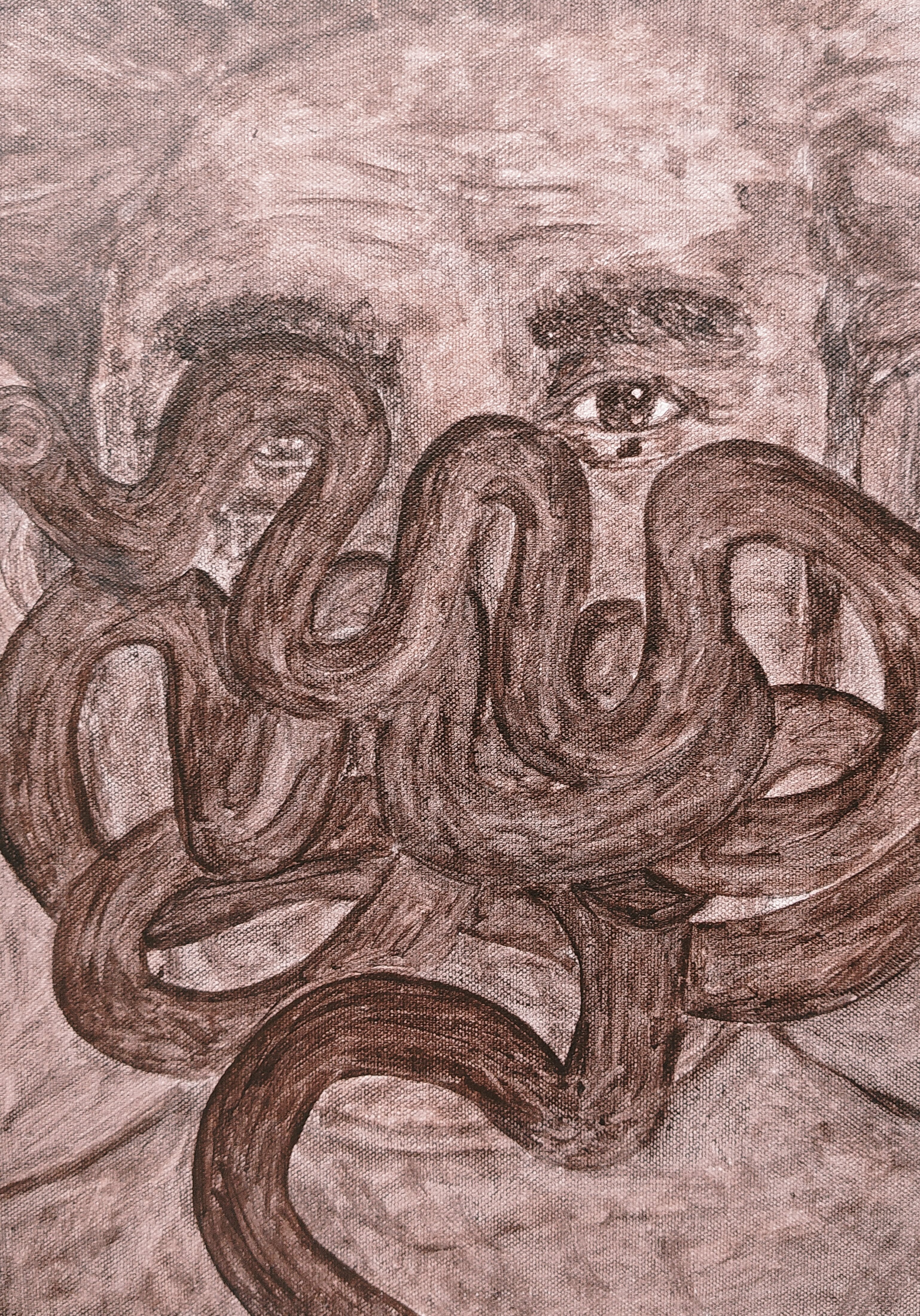 herd of sheep on road painting