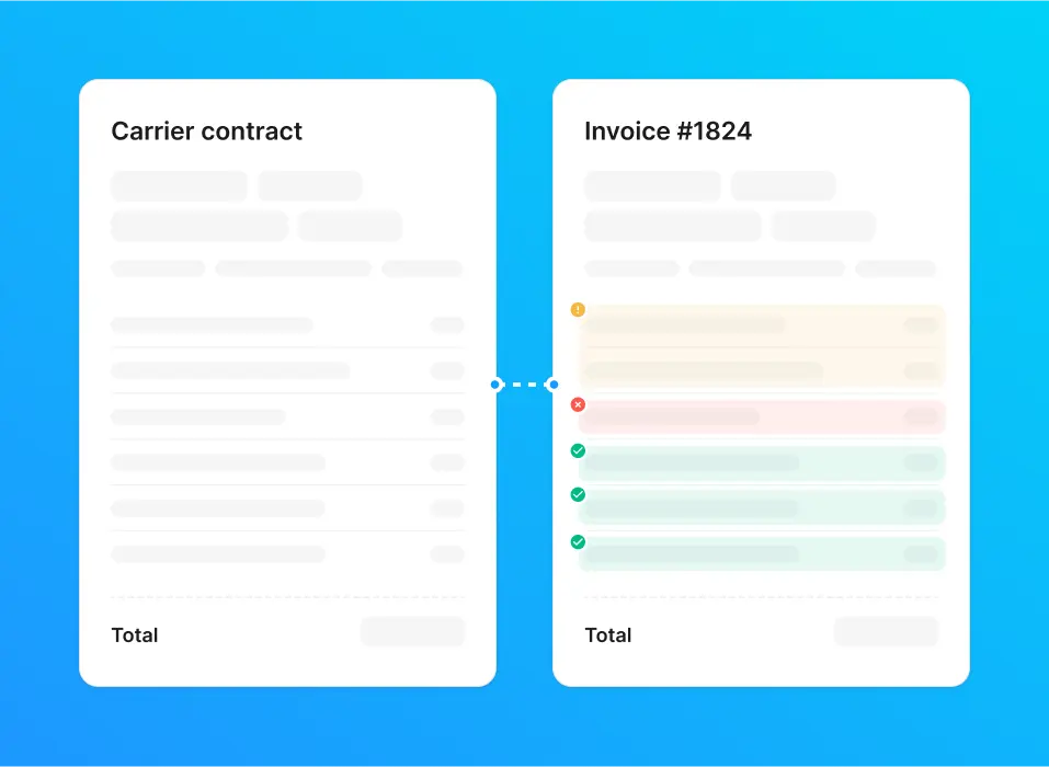 Visual representation of regular invoice audits identifying discrepancies and optimizing total shipping costs.