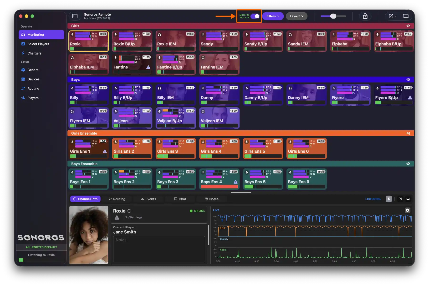 Mirror your client audio back to a secondary server output