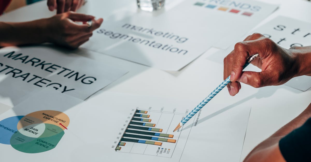 Team working on marketing strategy using data charts and papers in an office meeting.