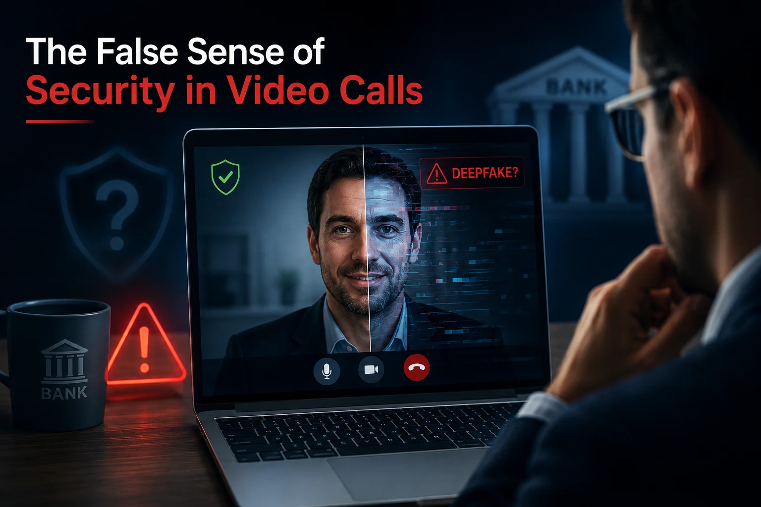 Deepfake video call illustrating identity fraud risks.