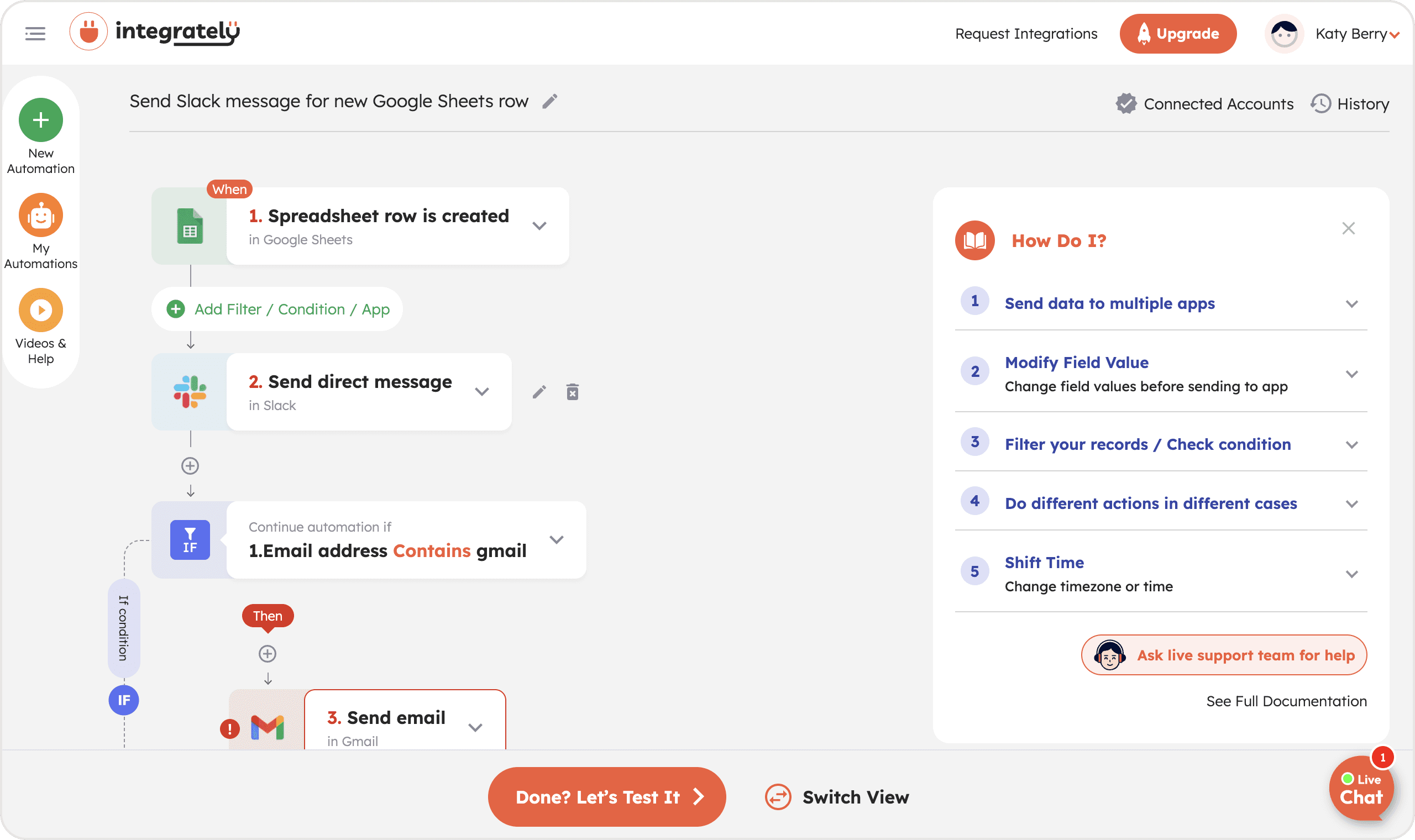 Screenshot of Integrately interface