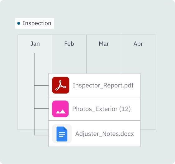 Inspection files: Inspector Report, Photos, Adjuster Notes