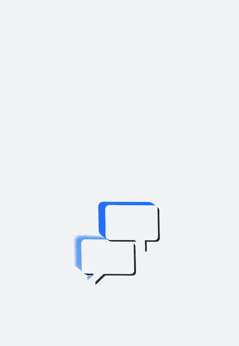 Two speech bubble icons in blue, representing communication or messaging.