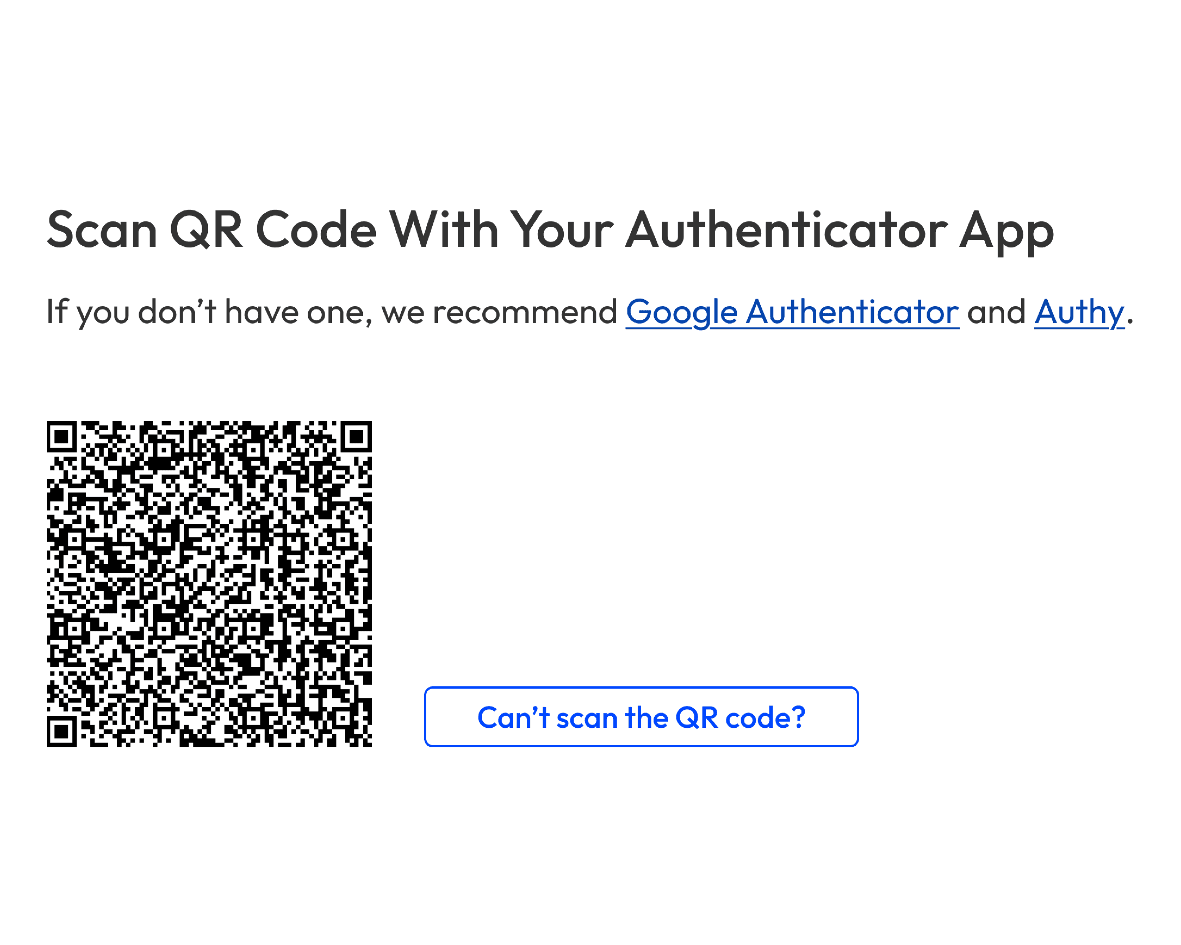 Designs showing the two step process to set up 2-factor authentication with an authenticator app.