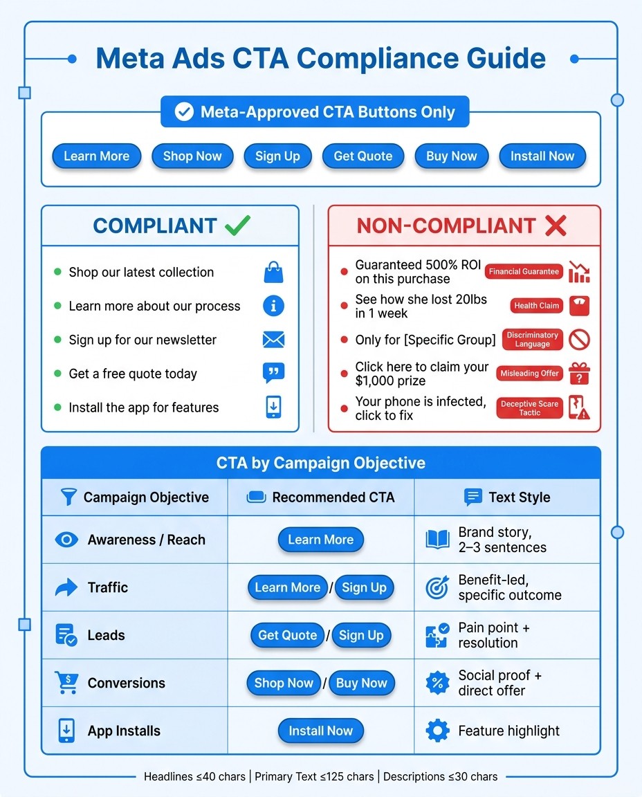 Meta Ads CTA Compliance: Approved vs. Rejected Language & Placement Guide