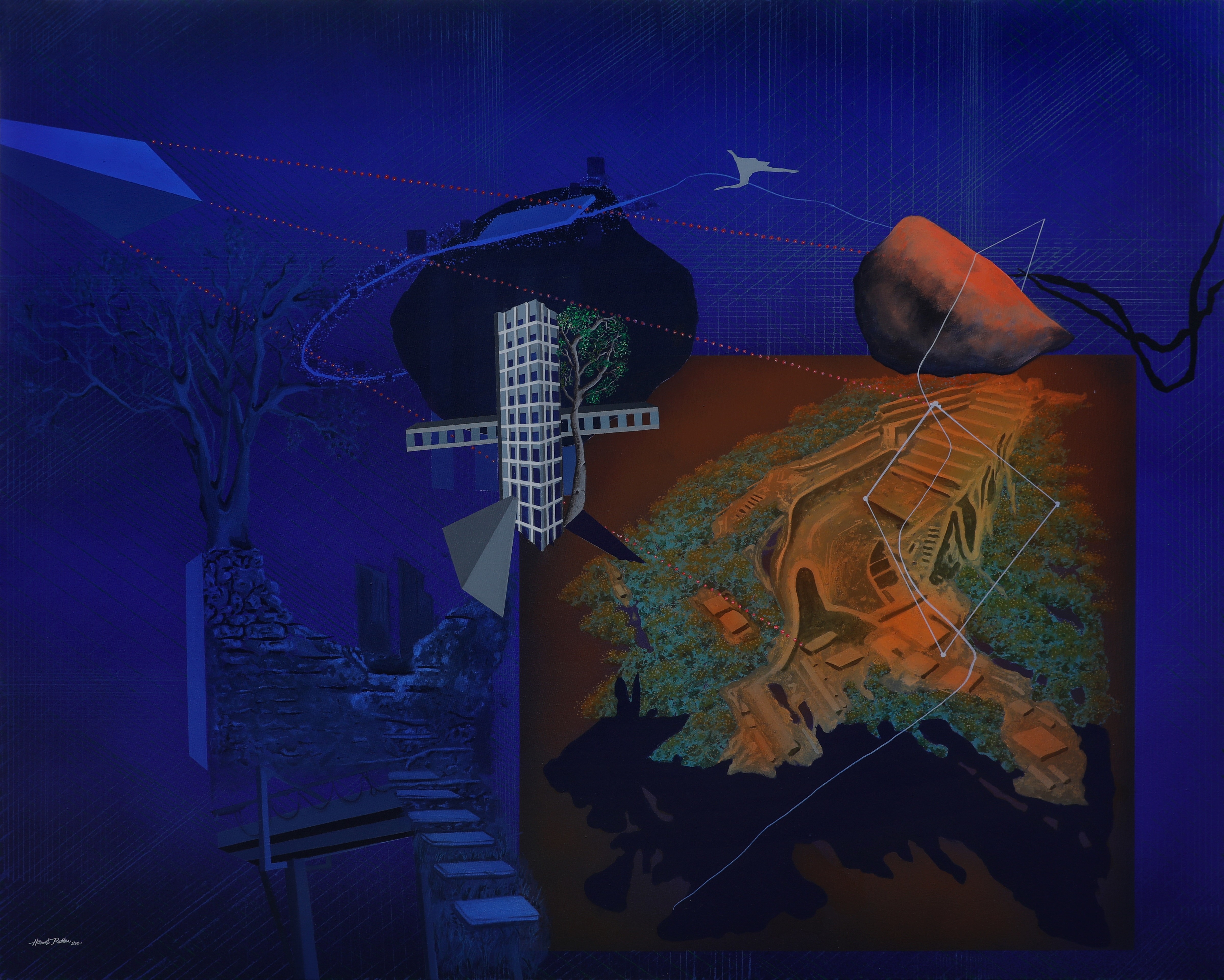 herd of sheep on road painting