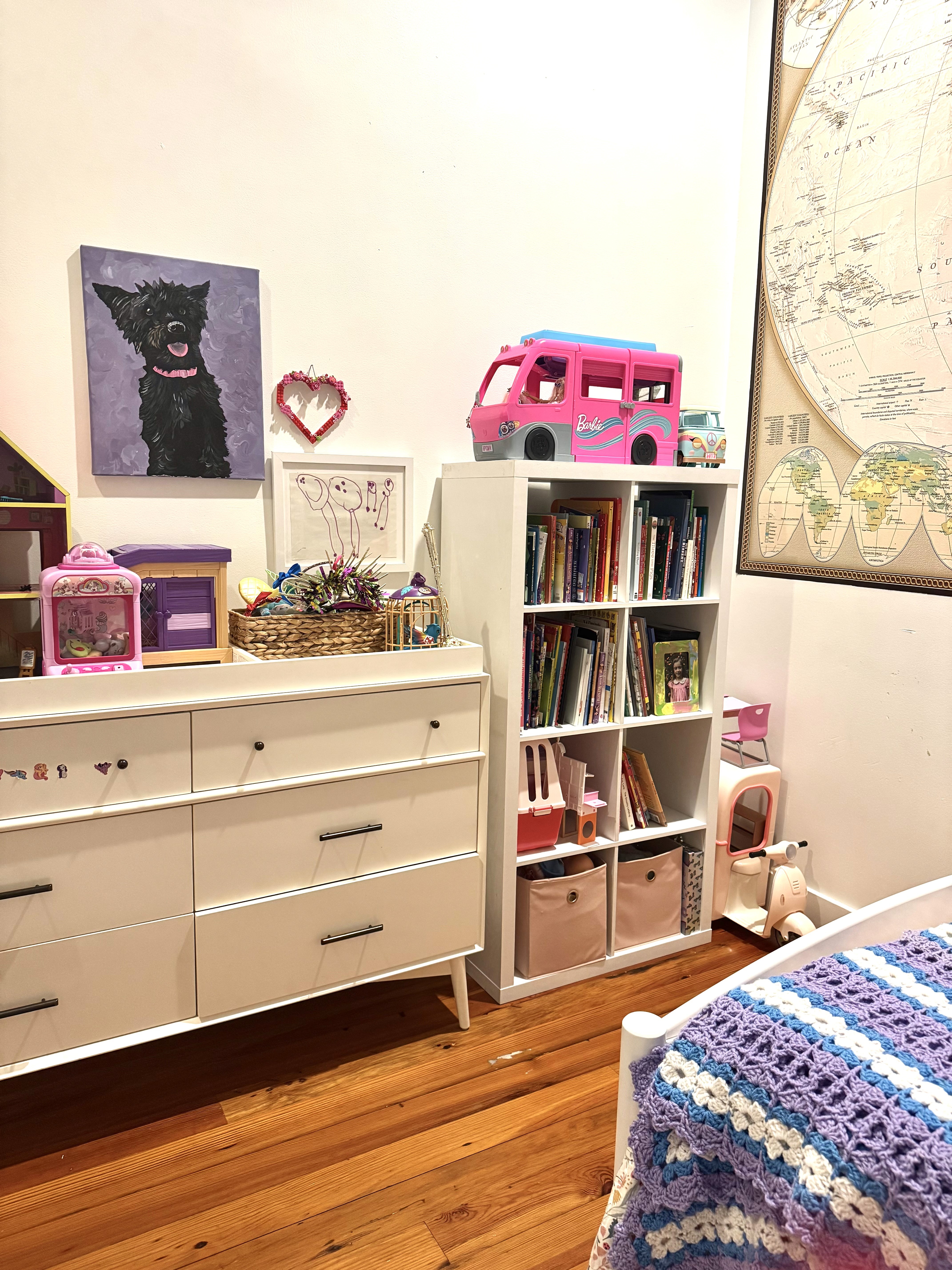 girl's dresser and bookcase