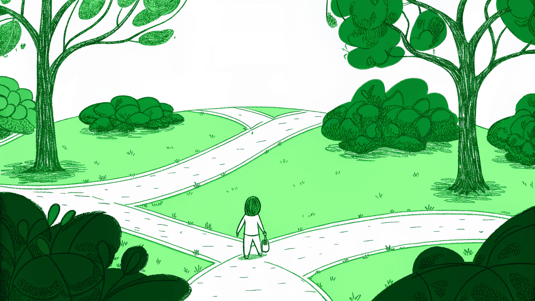  Person lost at a fork in a road lined with mismatched state database signposts