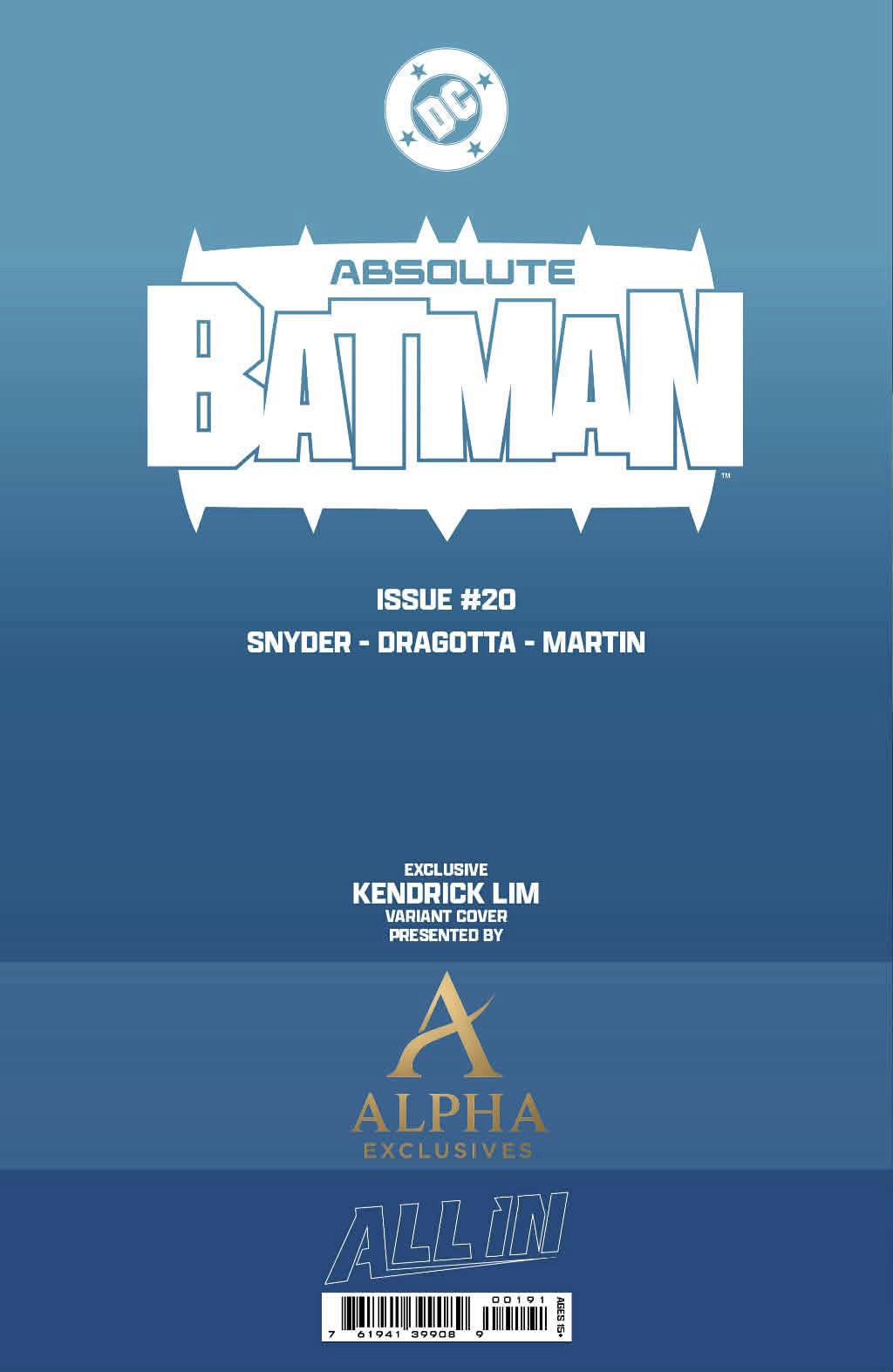 Back cover of Absolute Batman #20 Kendrick Lim Trade Dress Exclusive Variant DC Comics