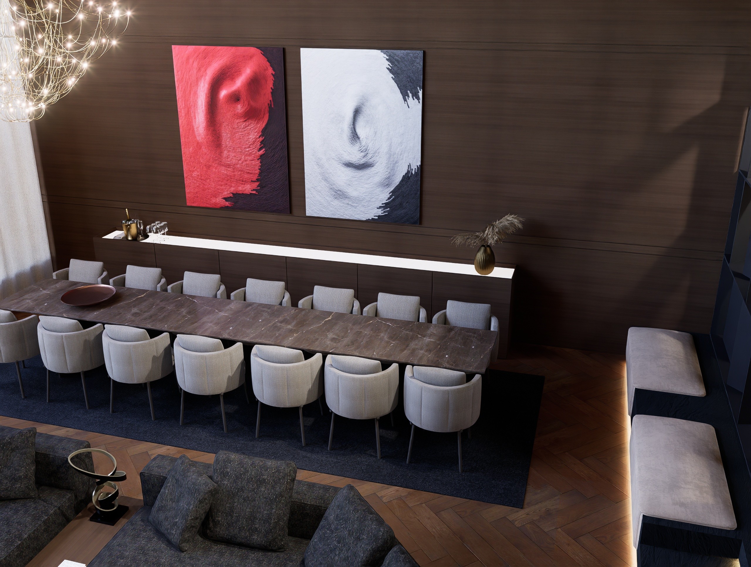 Seamless integration of storage and functional zones within custom-detailed timber wall treatments in a Limassol residence by topos design studio