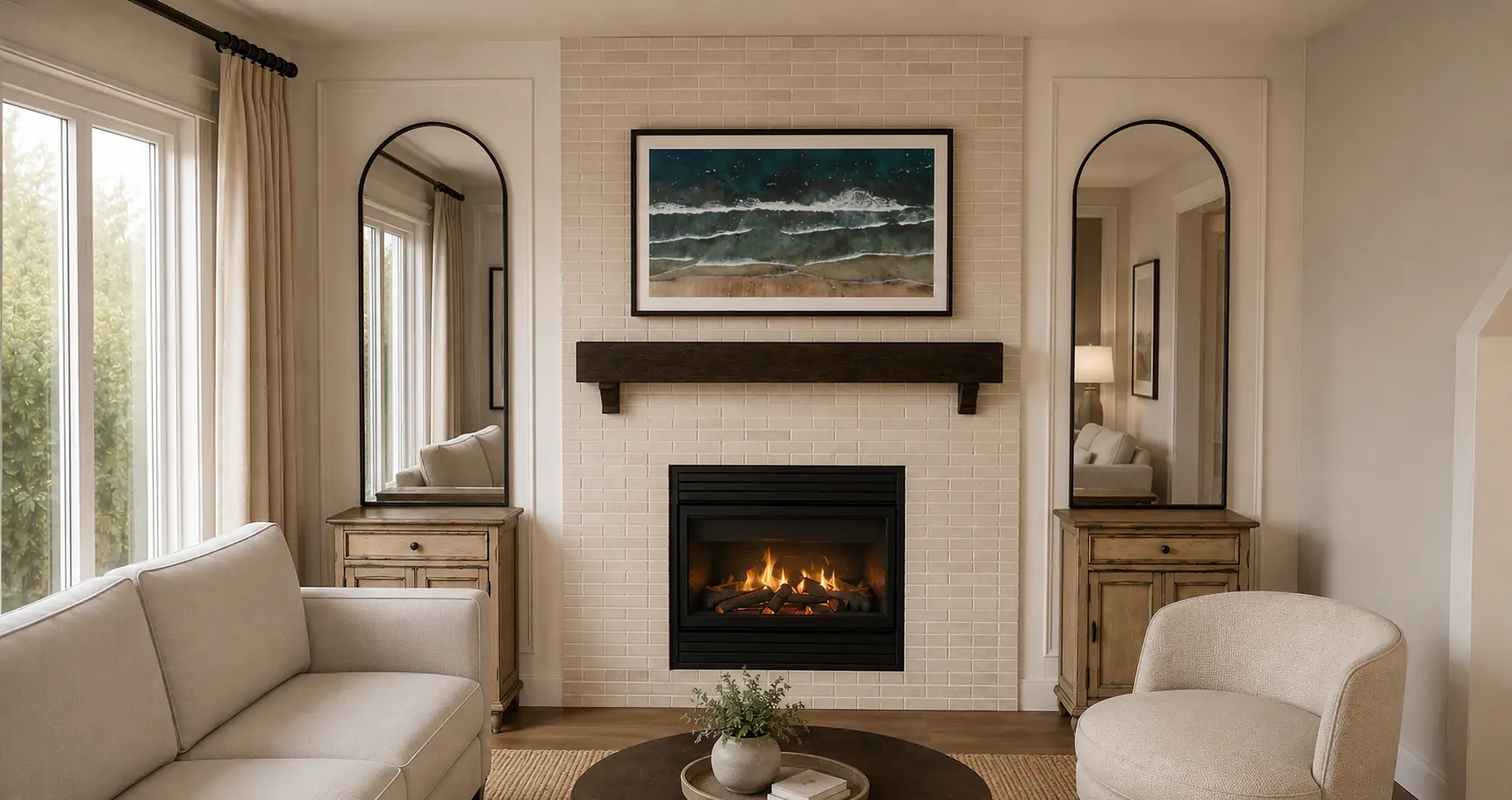 Residential interior design project featuring warm natural materials and modern tailored finishes by Mint Interior Design.