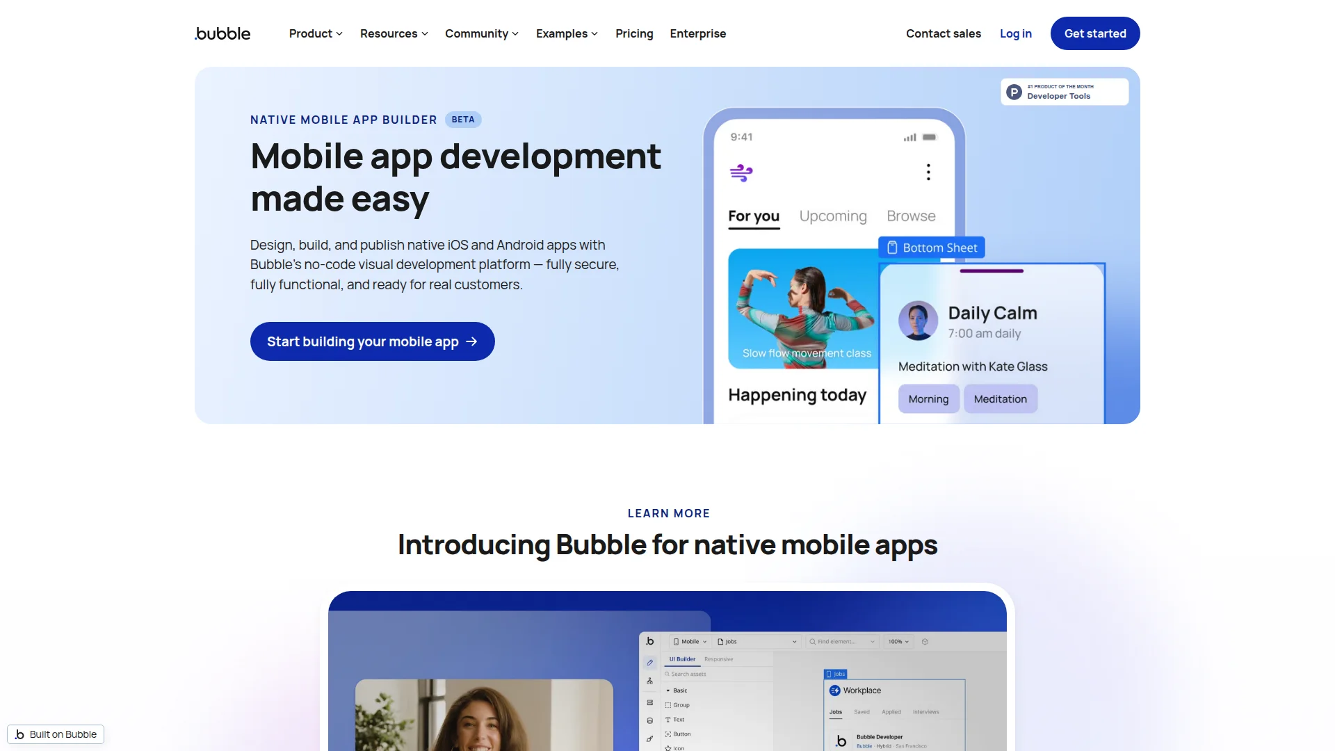 Bubble native mobile app builder creating iOS and Android apps with shared web backend