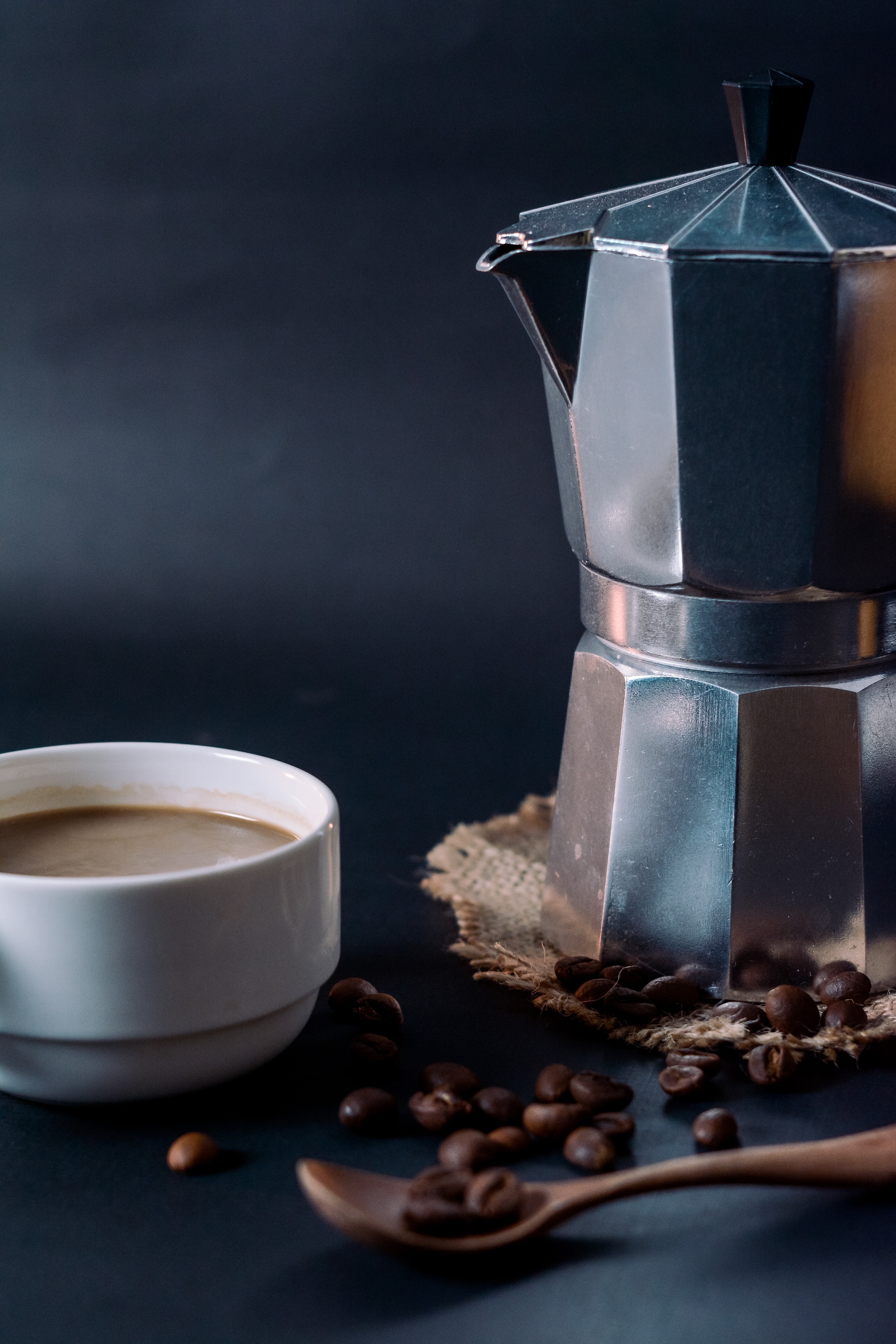 Moka Pot with Coffee and Coffee Bean  