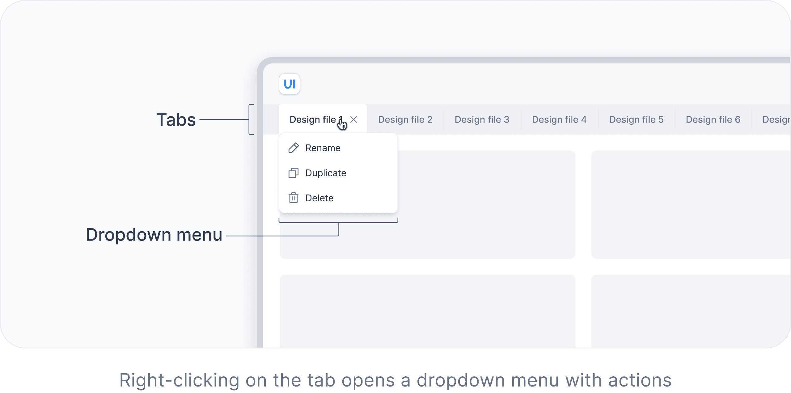 Example of tabs that have a dropdown menu