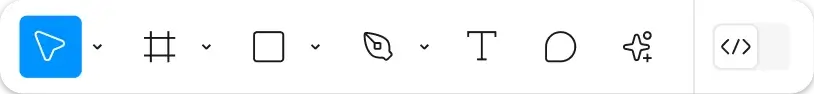 Standard Figma toolbar interface showing essential vector design tools like frame selection, rectangle shape, pen tool, and text tool icons.