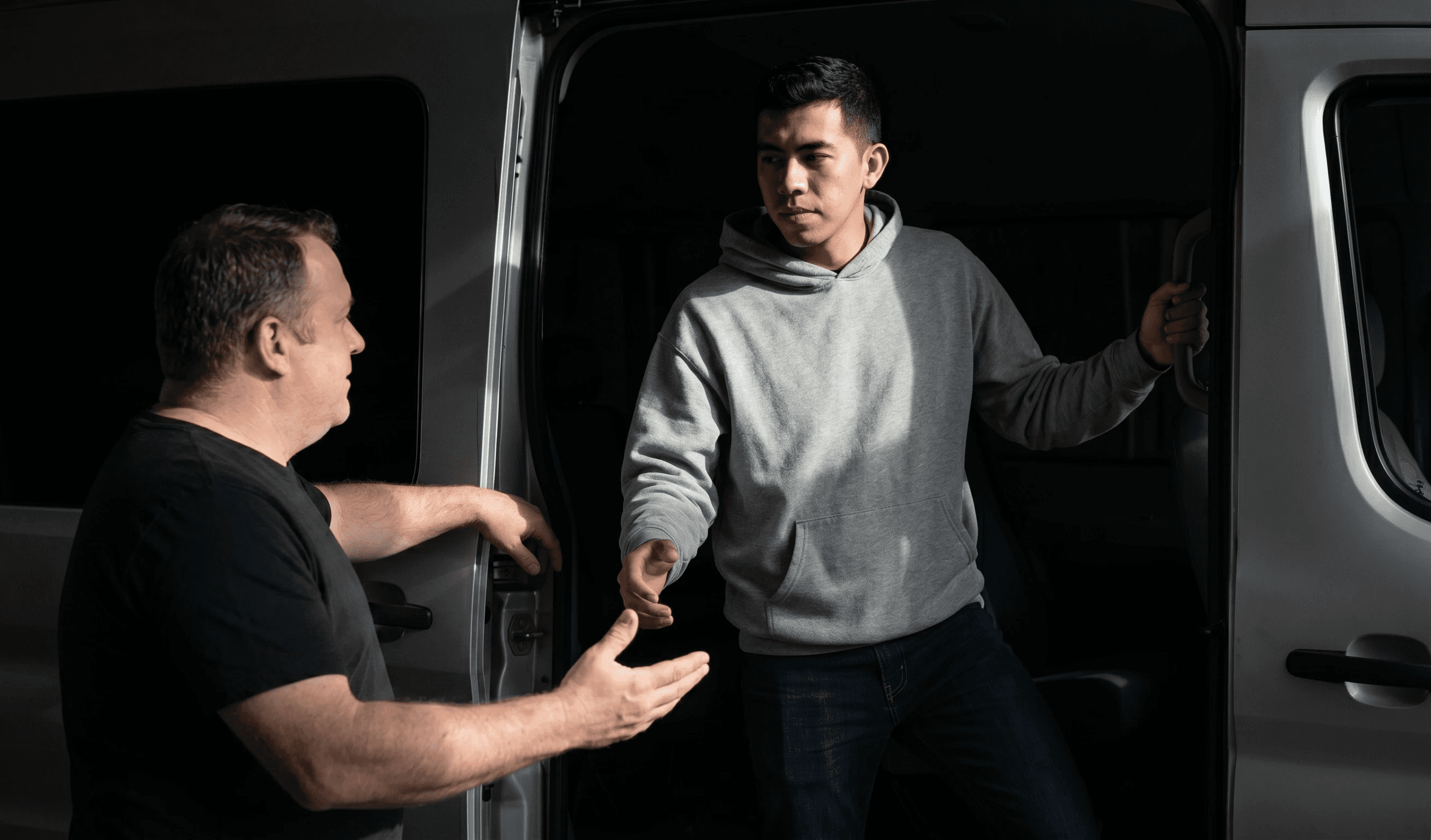 Justice-involved individual receiving clinical transport to treatment facility coordinated by JWHope