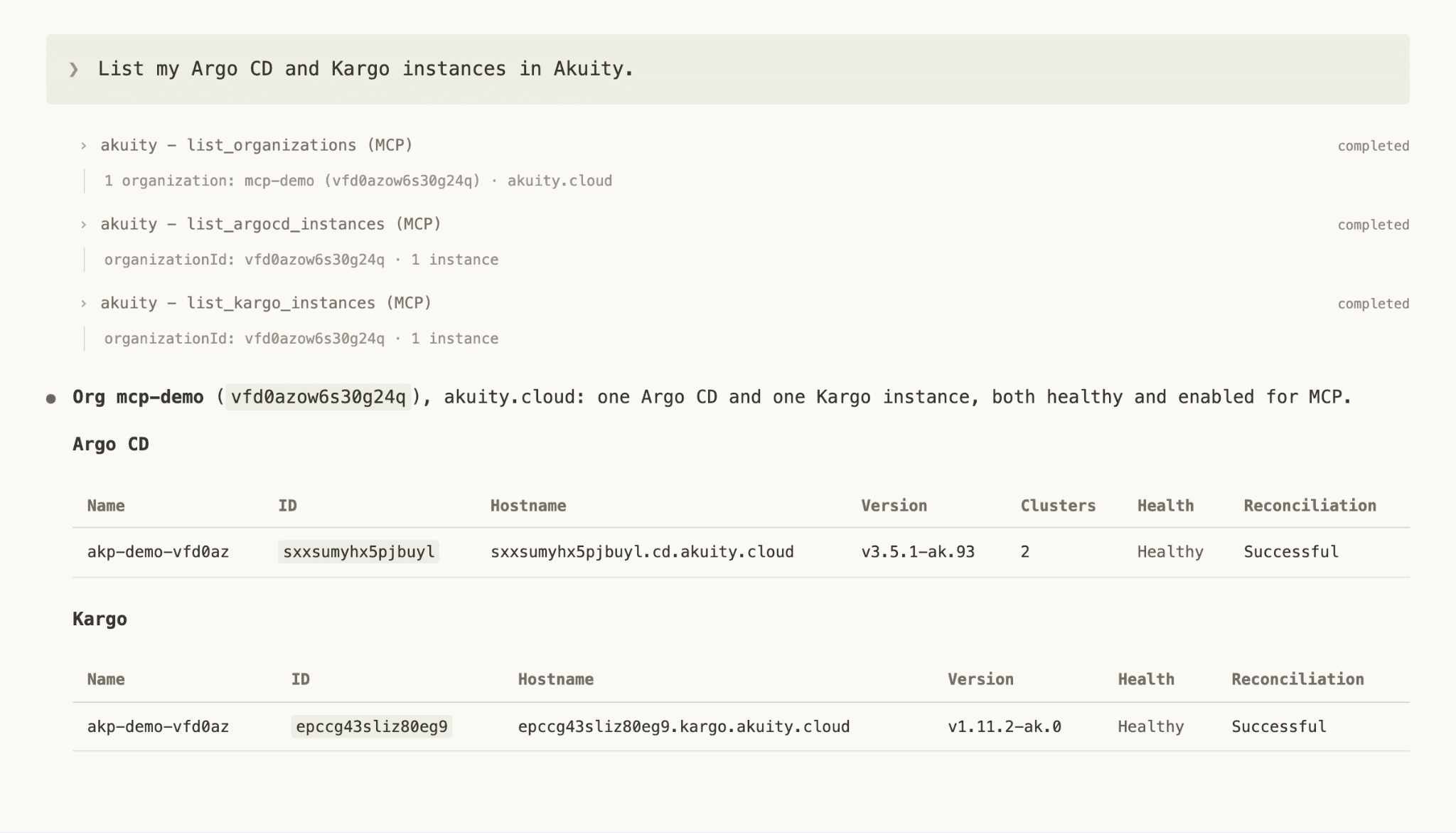 &nbsp;Figure 3: An instance discovery request through the platform connection. Your response will contain your own instance names and IDs.