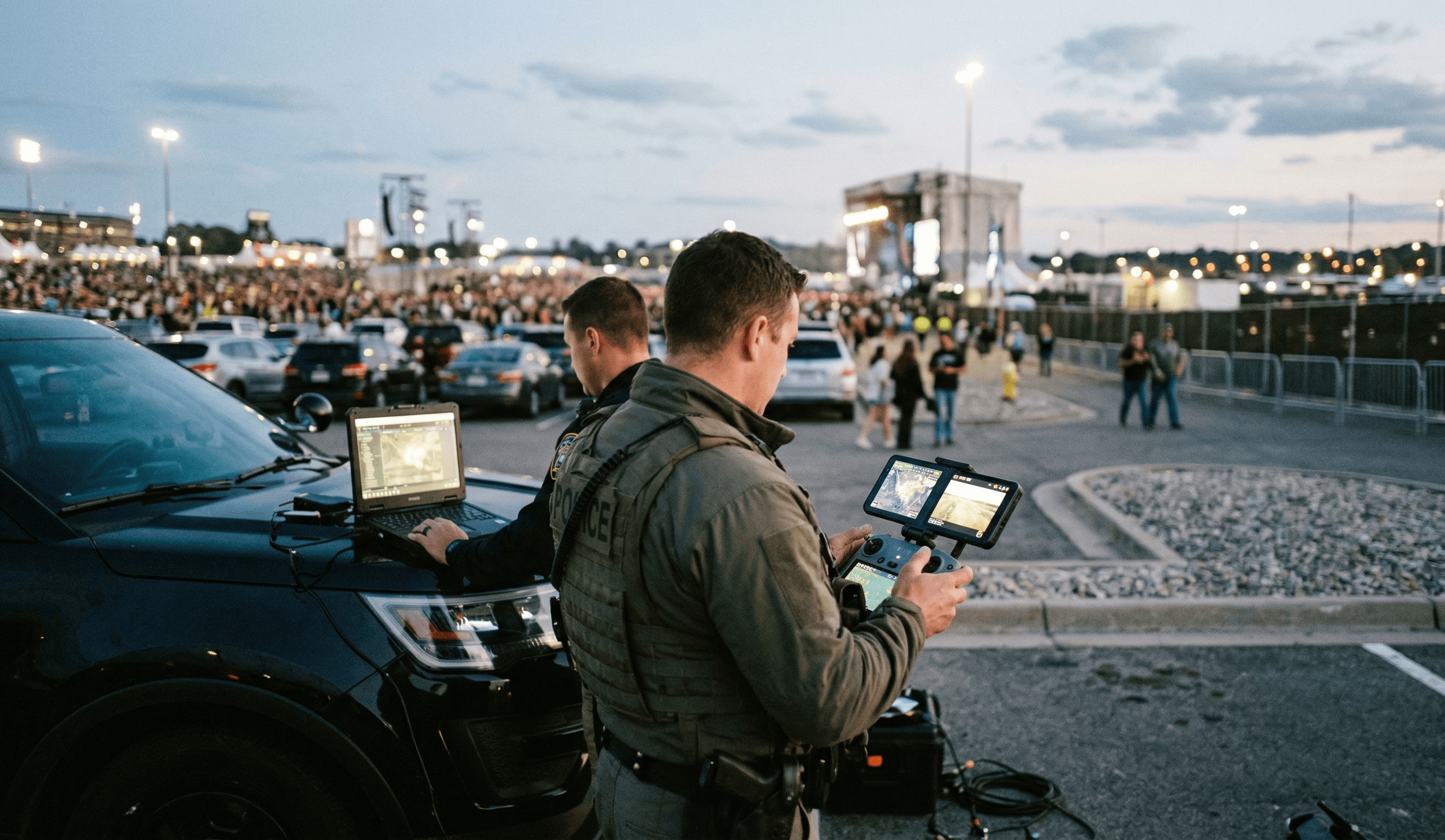 droner operators outside of a concert