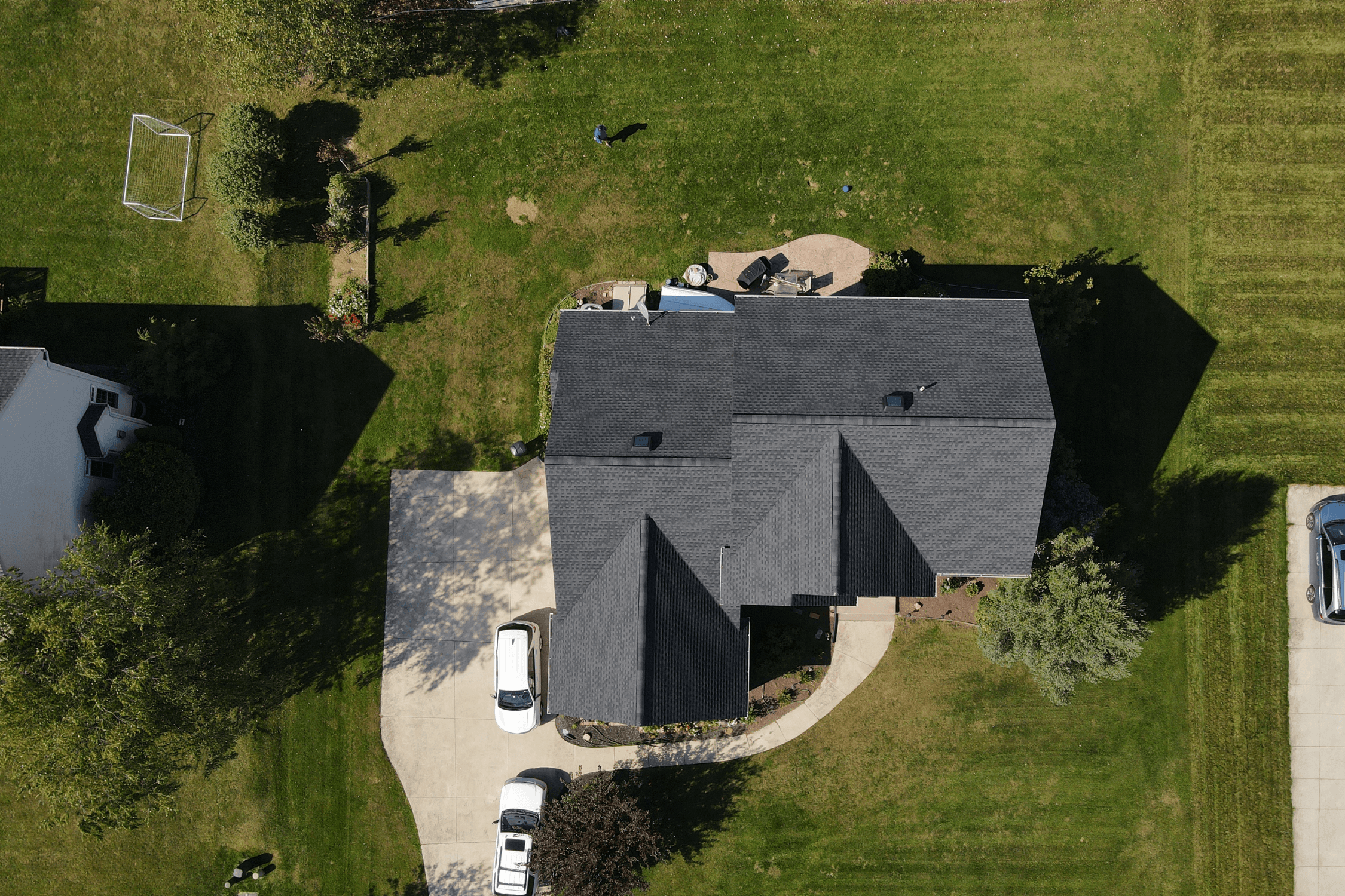Drone view of a new GAF Timberline roof installed on home in Kansas City, MO