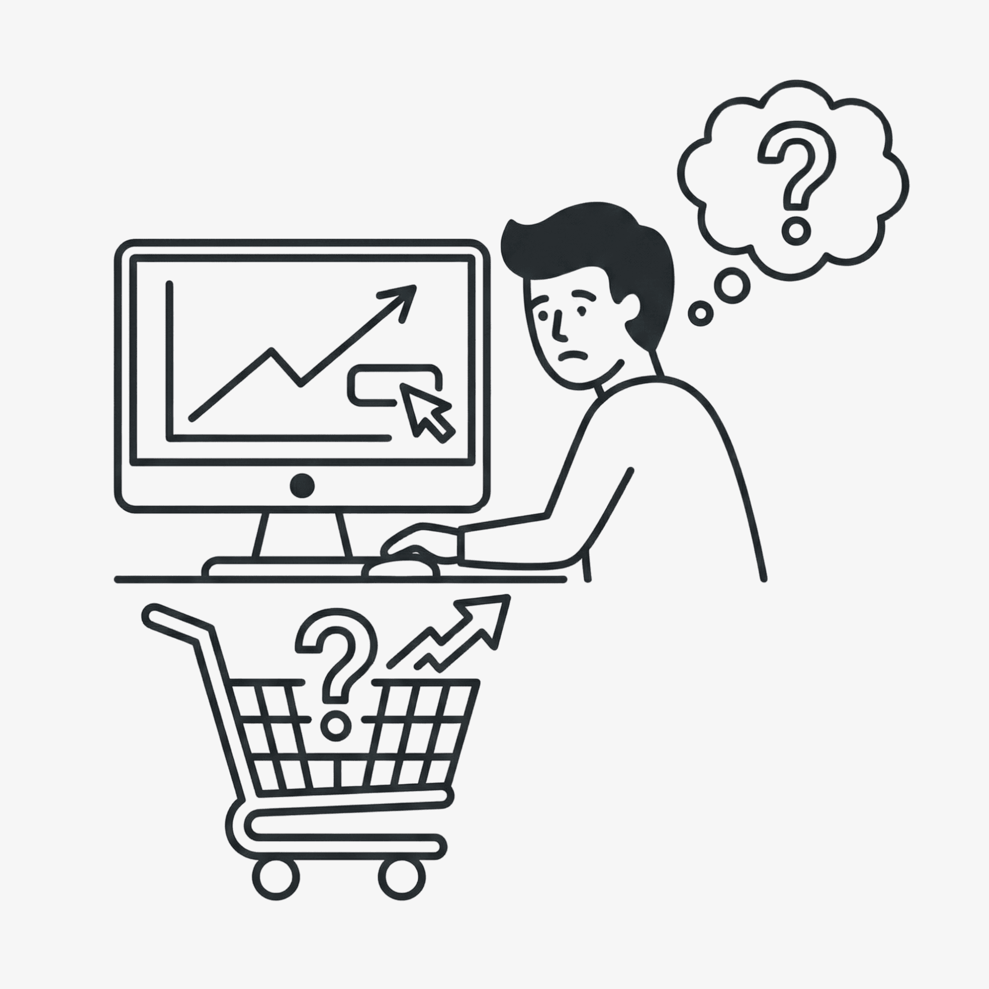 Illustration of a broken or unclear progress graph with question mark, symbolizing lost momentum and unclear progress.